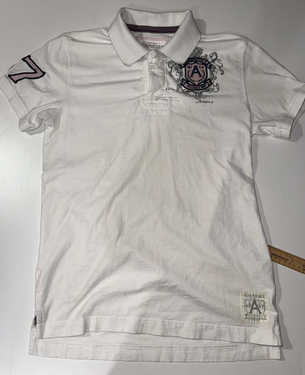 Aeropostale White Polo Shirt with Crest Logo Size M